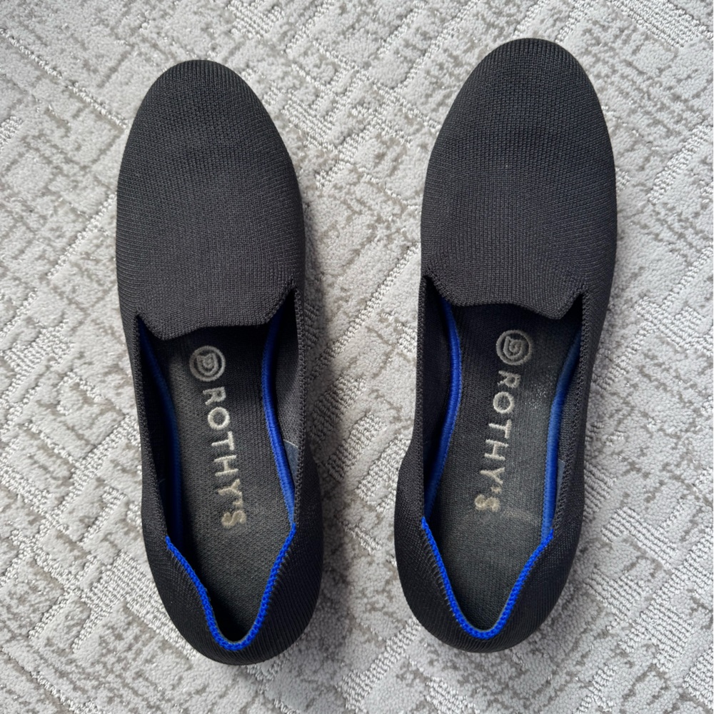 Rothy's Black Flats with Blue Trim